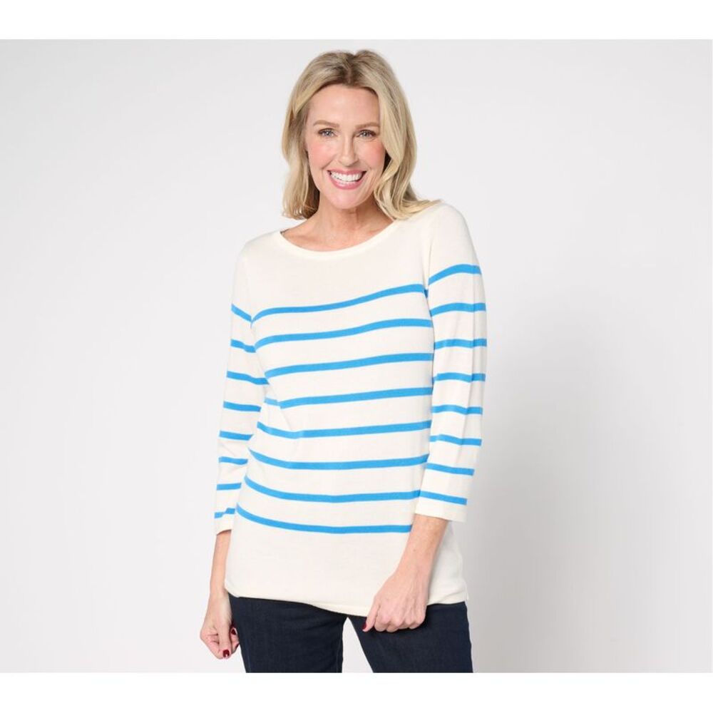 Martha Stewart Women's Top Sweater Sz M Signature Striped -Sleeve White A685837